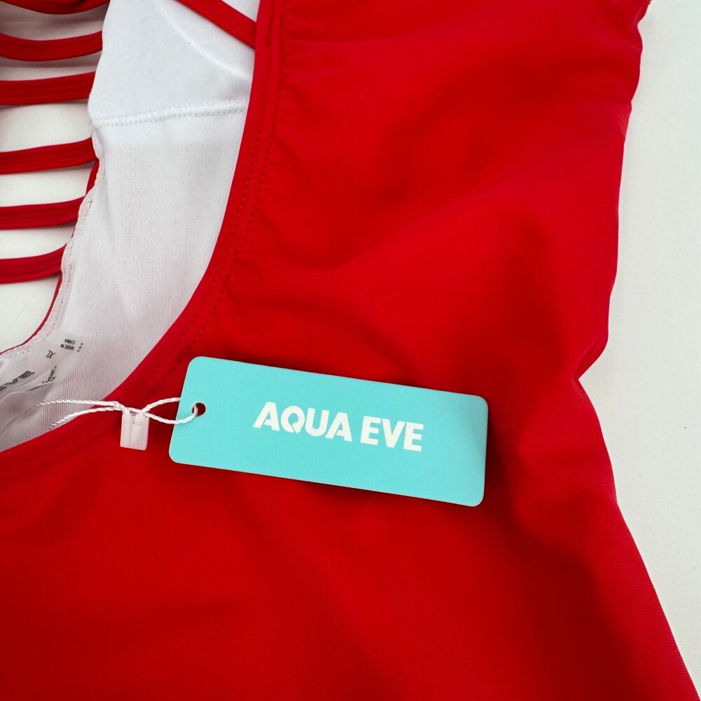 Aqua Eve Womens XL Red Plunge V Neck Sexy Cut Out One Piece Swimsuit NWT - Picture 7 of 7